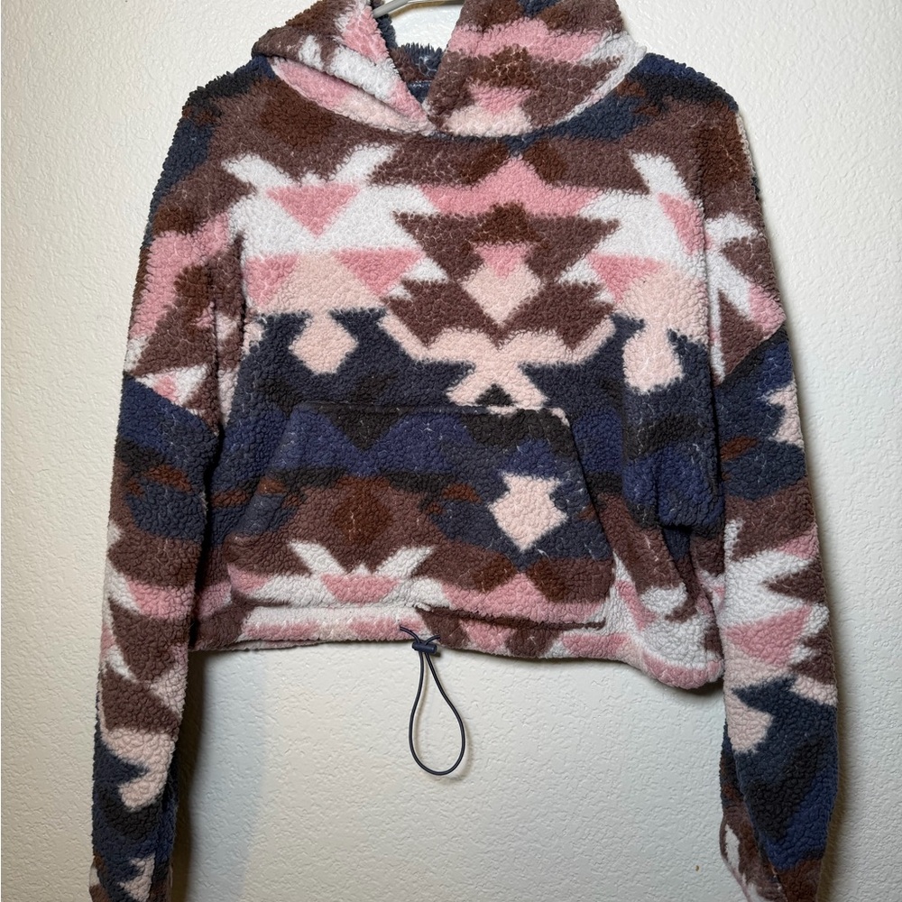 Aeropostale Geometric Cozy Mock-Neck Sherpa Fleece Pullover Hoodie
